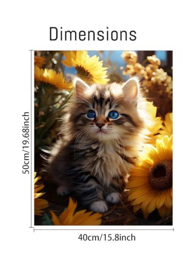CLENEA DIY Paint by Numbers Kit for Adults & Kids – Blue-Eyed Kitten with Sunflowers, Acrylic Paint by Numbers for Beginner, 40x50cm Easy Oil Painting on Canvas for Wall Art Decor (Frameless) - Image 2